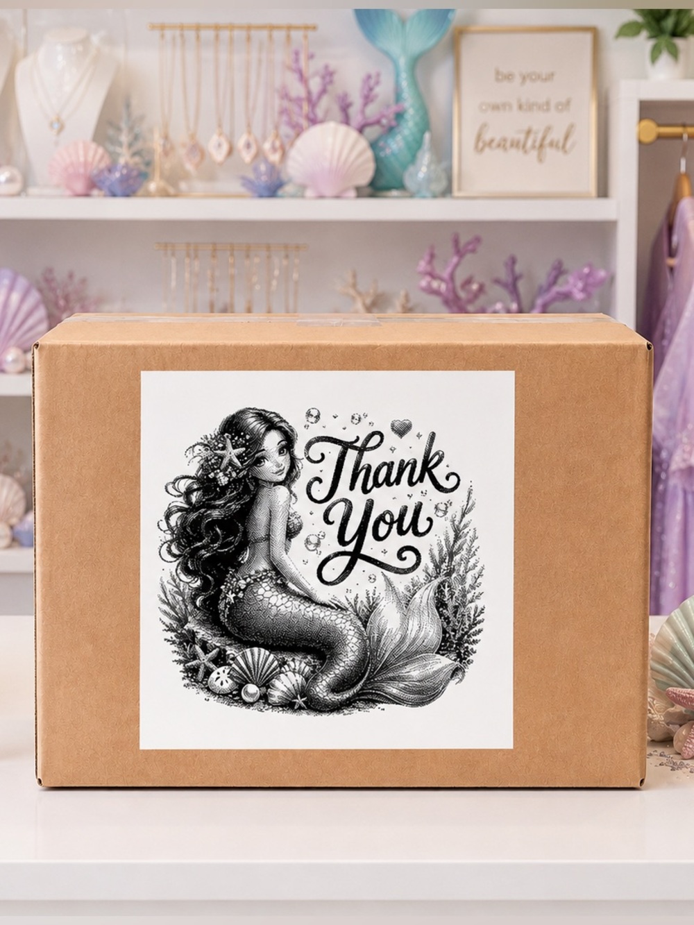 Mermaid Thank You Stickers 3”x3” -100ct.